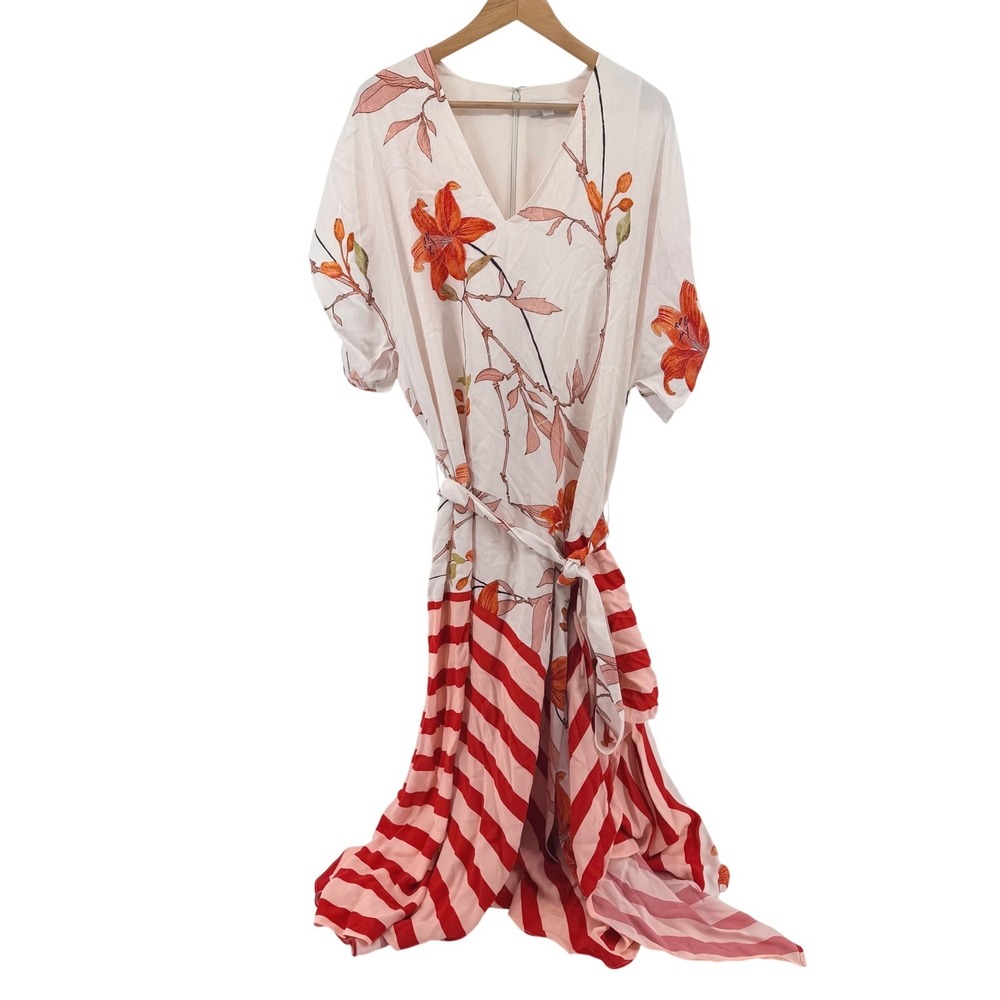 Reiss Alicia Tie Waist Maxi Dress Ivory Red 8 UK 16 US 12 - Picture 6 of 9